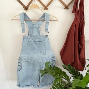 Light jean denim overall shorts